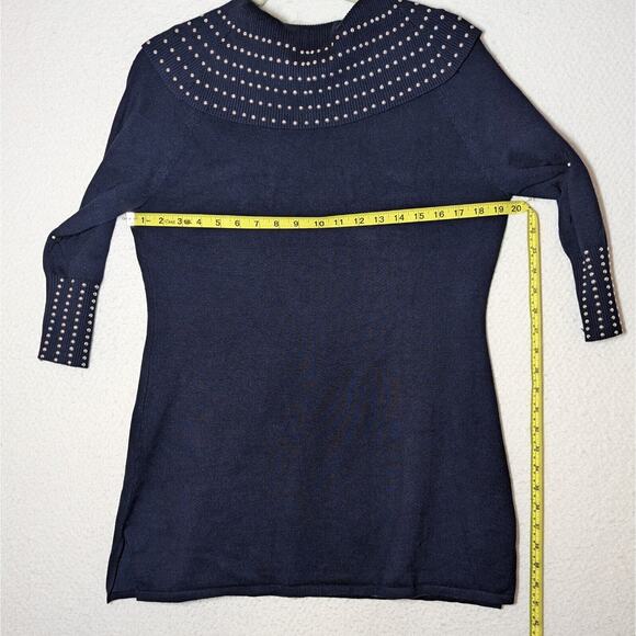 Questions Sweater Women Sz XL Navy Blue Nautical Cozy Soft Studded Cowl Neck - Picture 6 of 8